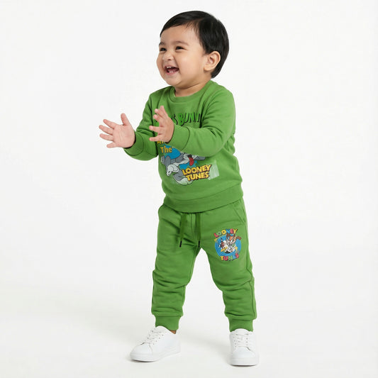 Green Bugs Bunny Kids Winter Cotton Fleece Co-ord Set