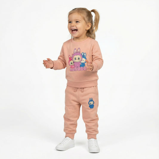 Pink Labubu Kids Winter Cotton Fleece Co-ord Set