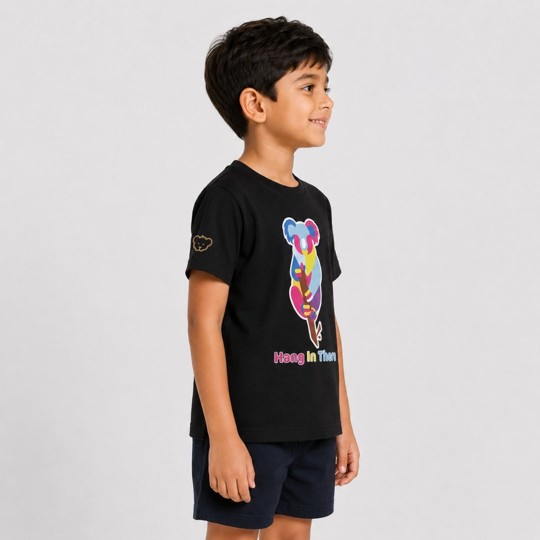 Colorful Geometric Koala Graphic Print | Half Sleeve Cotton Tee