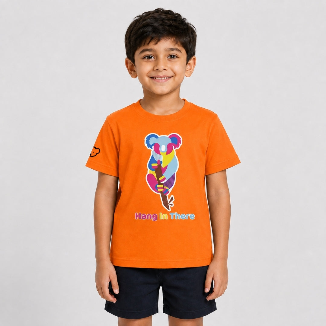 Colorful Geometric Koala Graphic Print | Half Sleeve Cotton Tee