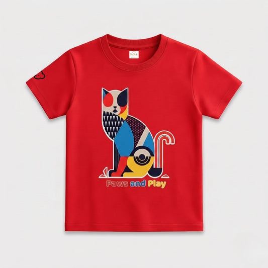 Cat Print Half Sleeve T-shirt