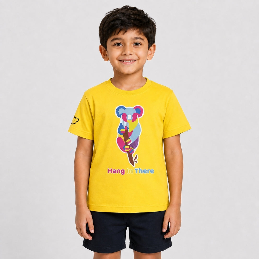 Colorful Geometric Koala Graphic Print | Half Sleeve Cotton Tee
