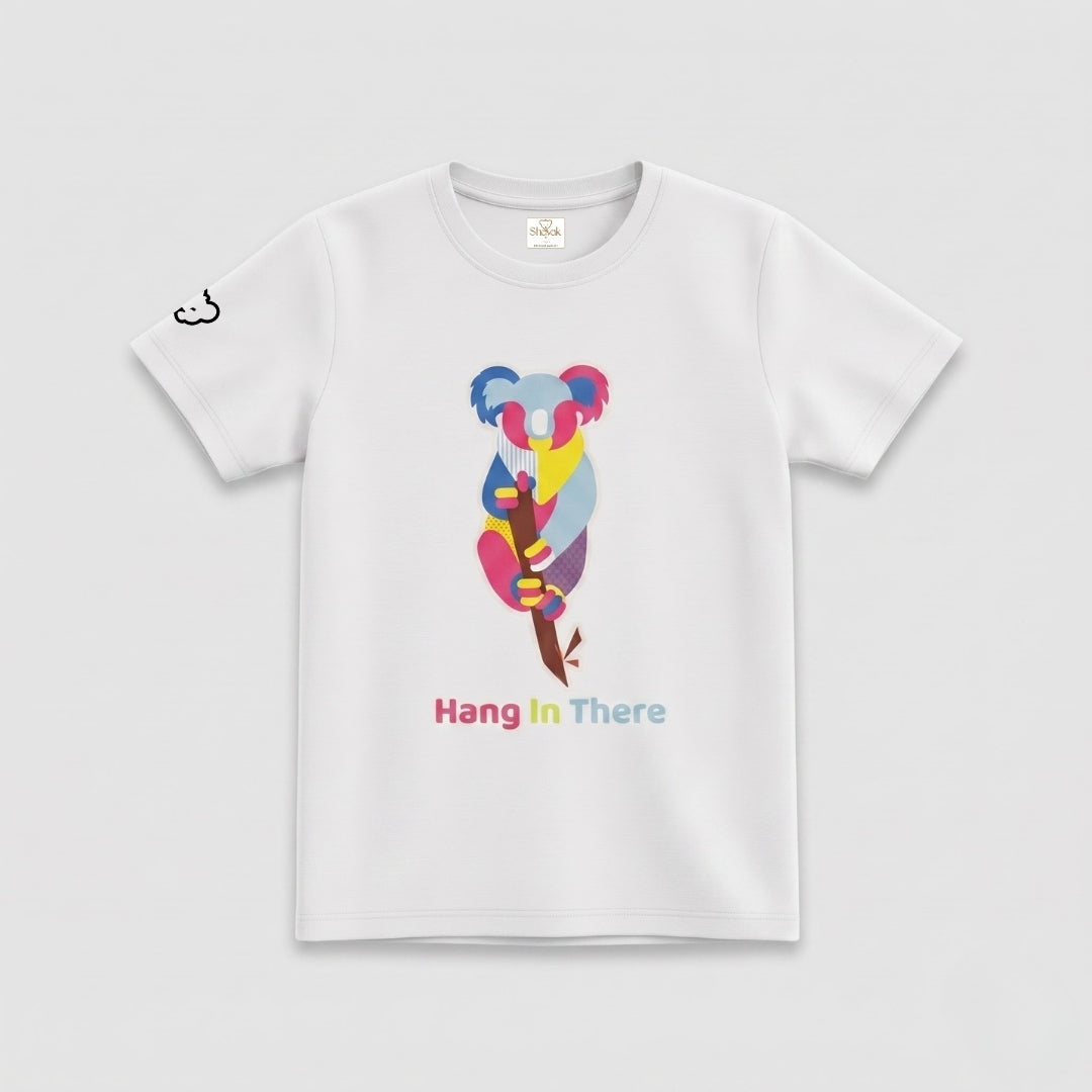 Colorful Geometric Koala Graphic Print | Half Sleeve Cotton Tee