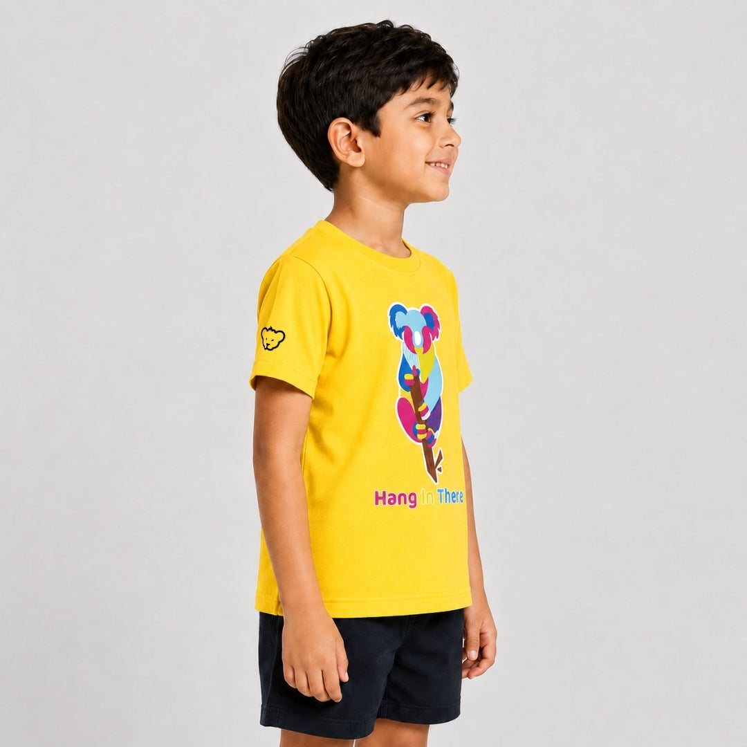 Colorful Geometric Koala Graphic Print | Half Sleeve Cotton Tee