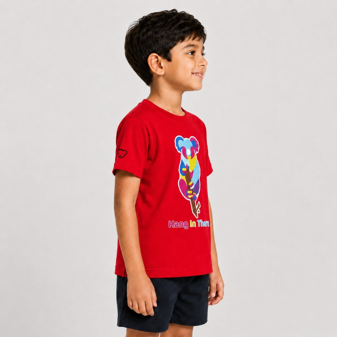 Colorful Geometric Koala Graphic Print | Half Sleeve Cotton Tee