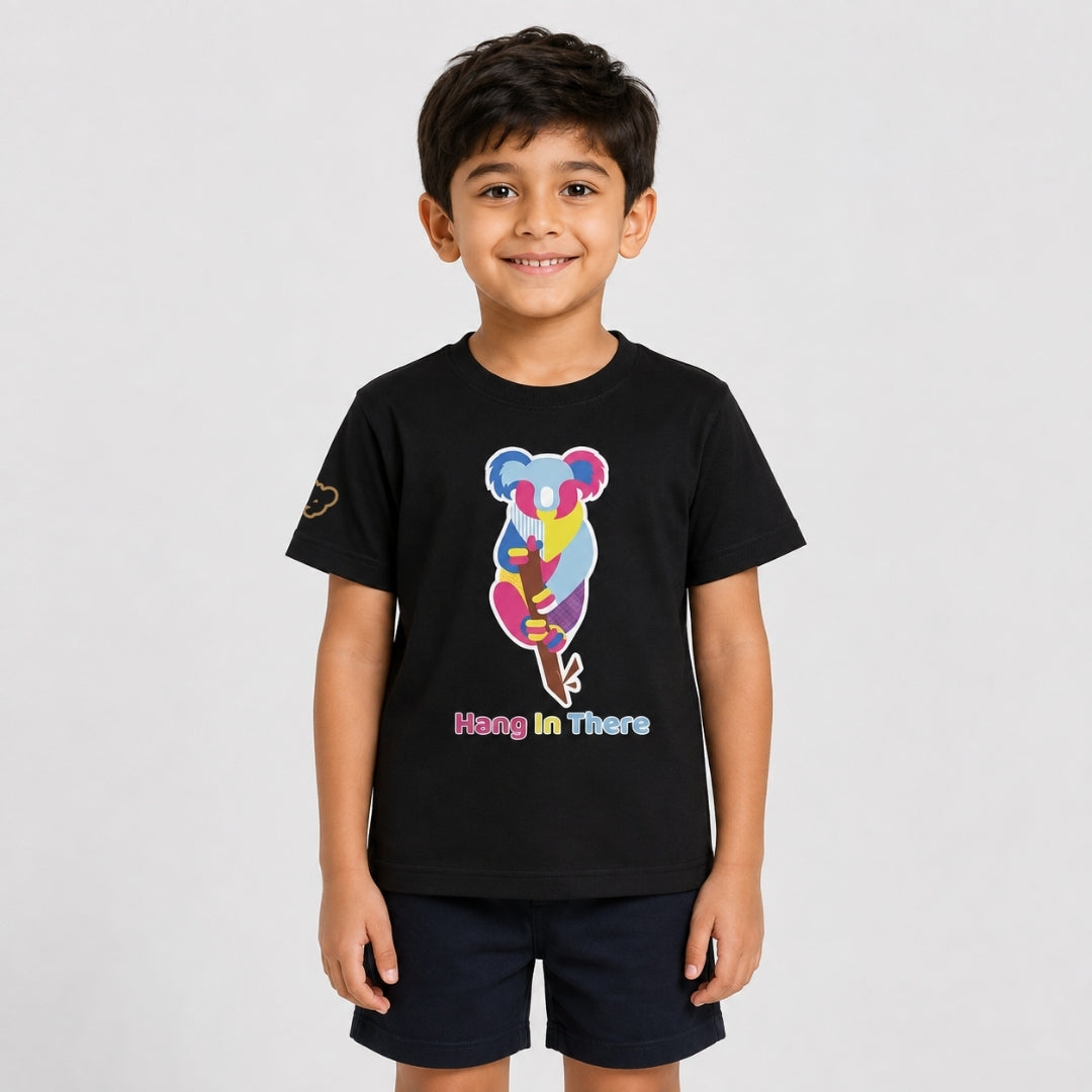 Colorful Geometric Koala Graphic Print | Half Sleeve Cotton Tee