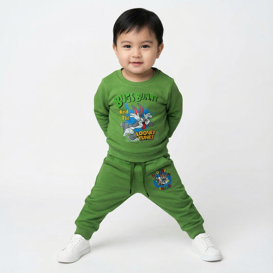 Green Bugs Bunny Kids Winter Cotton Fleece Co-ord Set