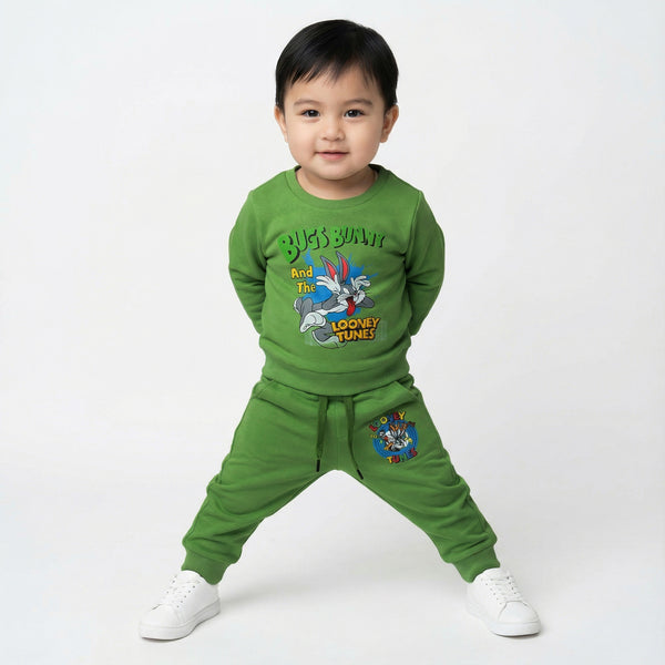 Green Bugs Bunny Kids Winter Cotton Fleece Co-ord Set