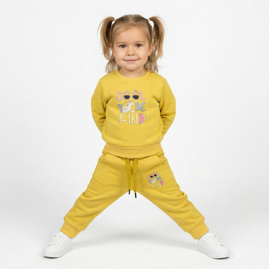 Yellow Cool To Be Kind Kids Winter Cotton Fleece Co-ord Set