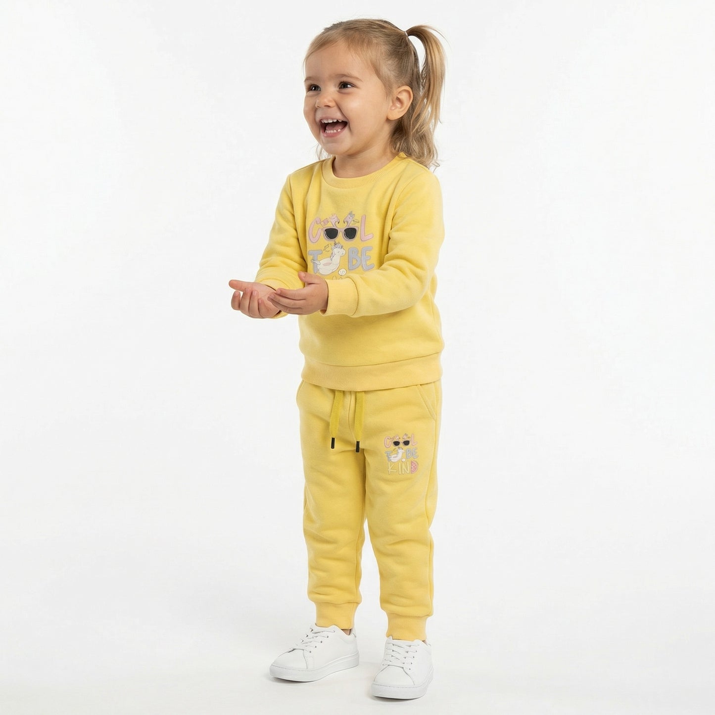 Yellow Cool To Be Kind Kids Winter Cotton Fleece Co-ord Set
