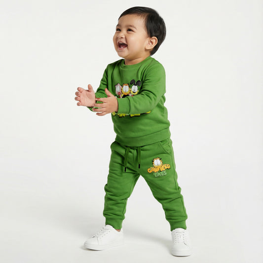 Green Garfield Kids Winter Cotton Fleece Co-ord Set