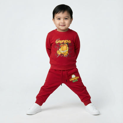 Red Garfield Kids Winter Cotton Fleece Co-ord Set