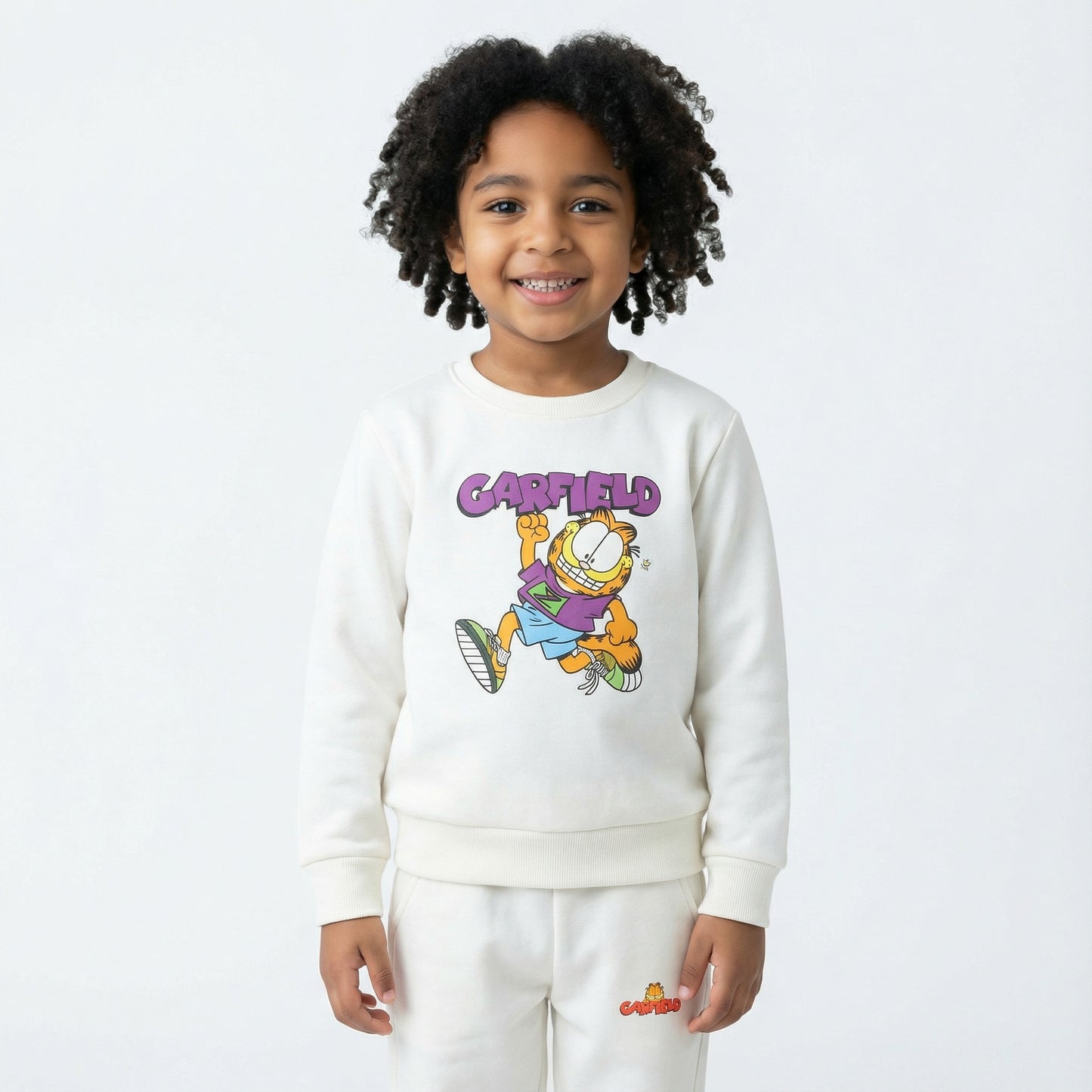 White Garfield Kids Winter Cotton Fleece Co-ord Set