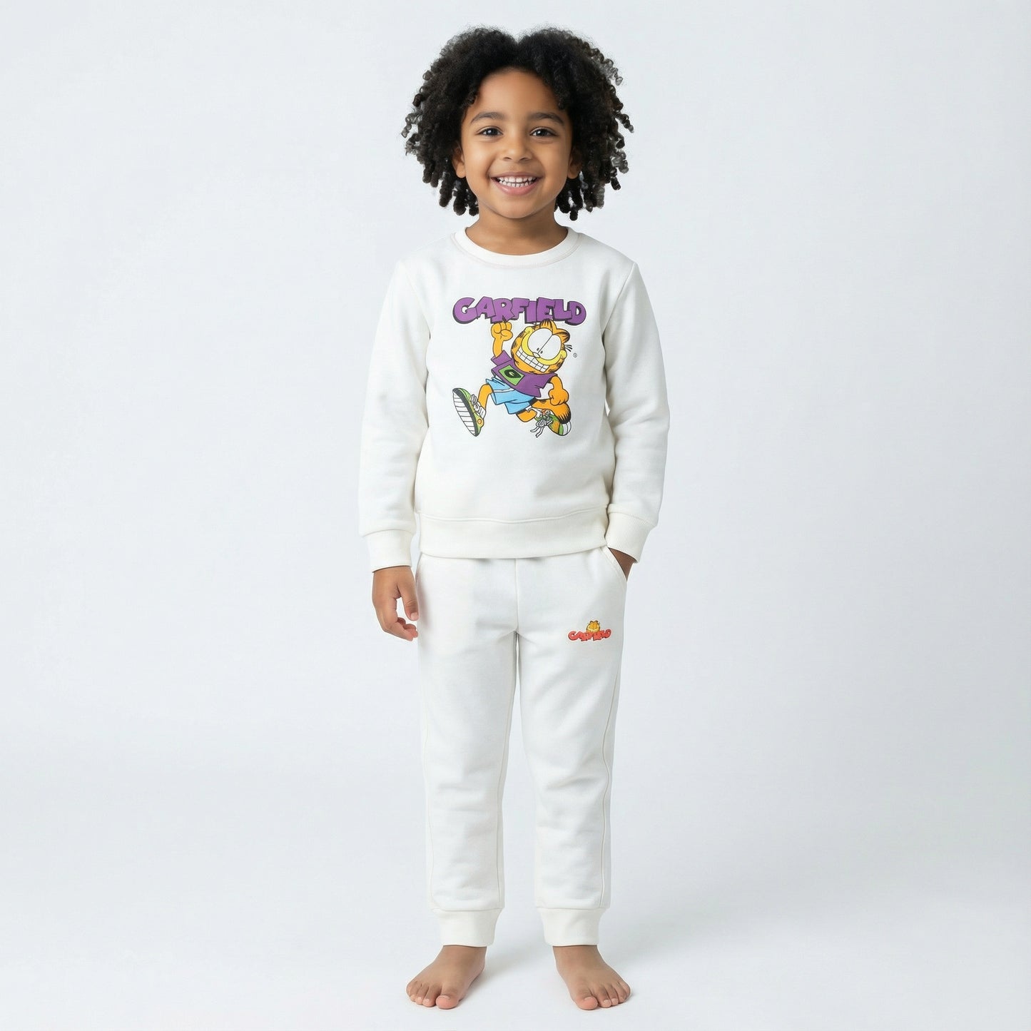 White Garfield Kids Winter Cotton Fleece Co-ord Set