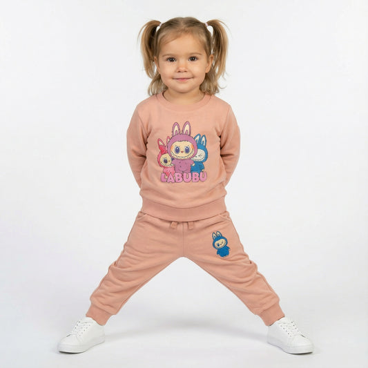 Pink Labubu Kids Winter Cotton Fleece Co-ord Set