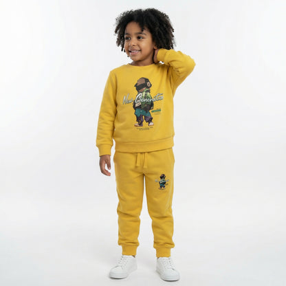 Yellow New Generation Print Kids Winter Cotton Fleece Co-ord Set
