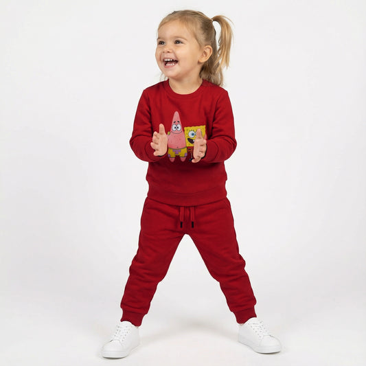 Red SpongeBob SquarePants Print Kids Winter Cotton Fleece Co-ord Set