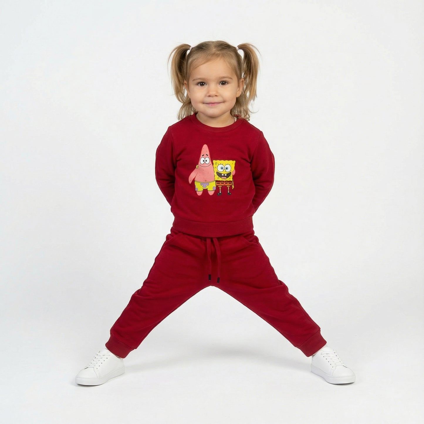 Red SpongeBob SquarePants Print Kids Winter Cotton Fleece Co-ord Set