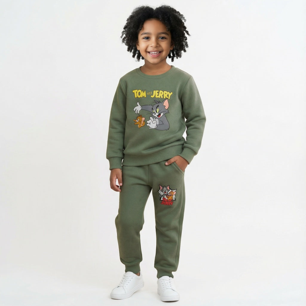 Green Tom & Jerry Kids Winter Cotton Fleece Co-ord Set