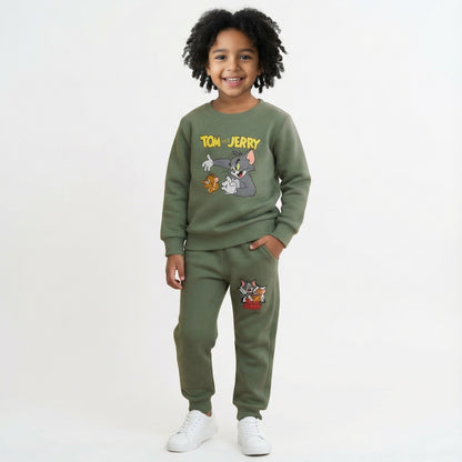 Green Tom & Jerry Kids Winter Cotton Fleece Co-ord Set