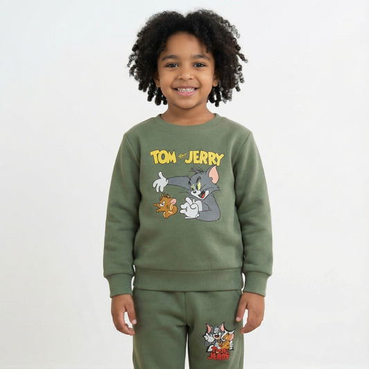 Green Tom & Jerry Kids Winter Cotton Fleece Co-ord Set